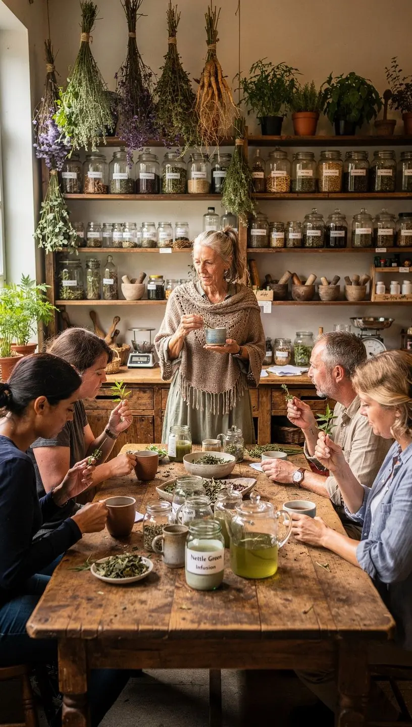 Zelené čajové lístky a žihľava na bielom pozadí