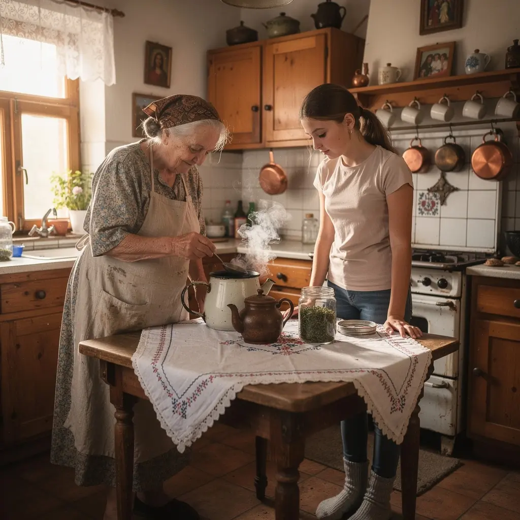 Sklenená šálka s prekrásne sfarbeným žihľavovým čajom a citrónovým plátkom na okraji.