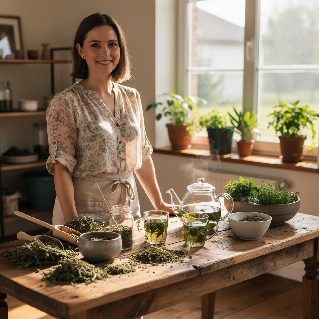 Pohár čaju so žihľavou a čerstvými bylinkami